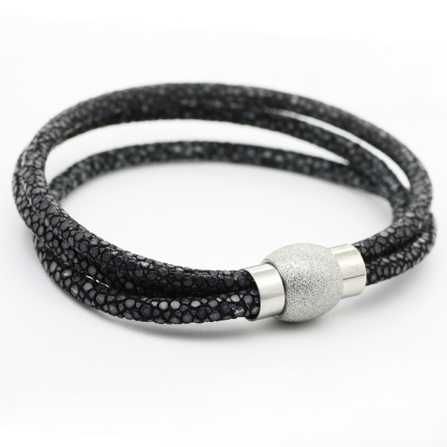 4mm Multi-layer Devil Fish Leather Rope Stainless Steel Magnetic Buckle Genuine Leather Bracelet DIY Hand-glued Pearl Fish Leather Bracelet
