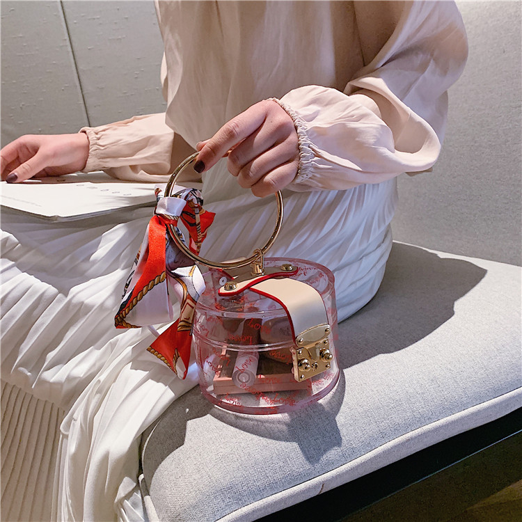 Net Red Transparent Small Bag Women's Bag Fashion Scarf Versatile Handbag Retro Small Round Bag
