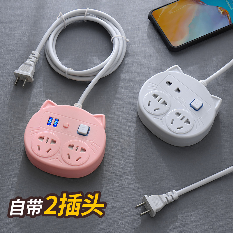 两脚插座两项美规泰国东南亚接插线板2插头带线排插带usb插板二脚