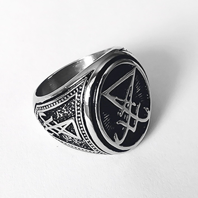 Gothic Satanic Biker Ring For Men, Occult Band Ring In Stainless Steel_voghion.com