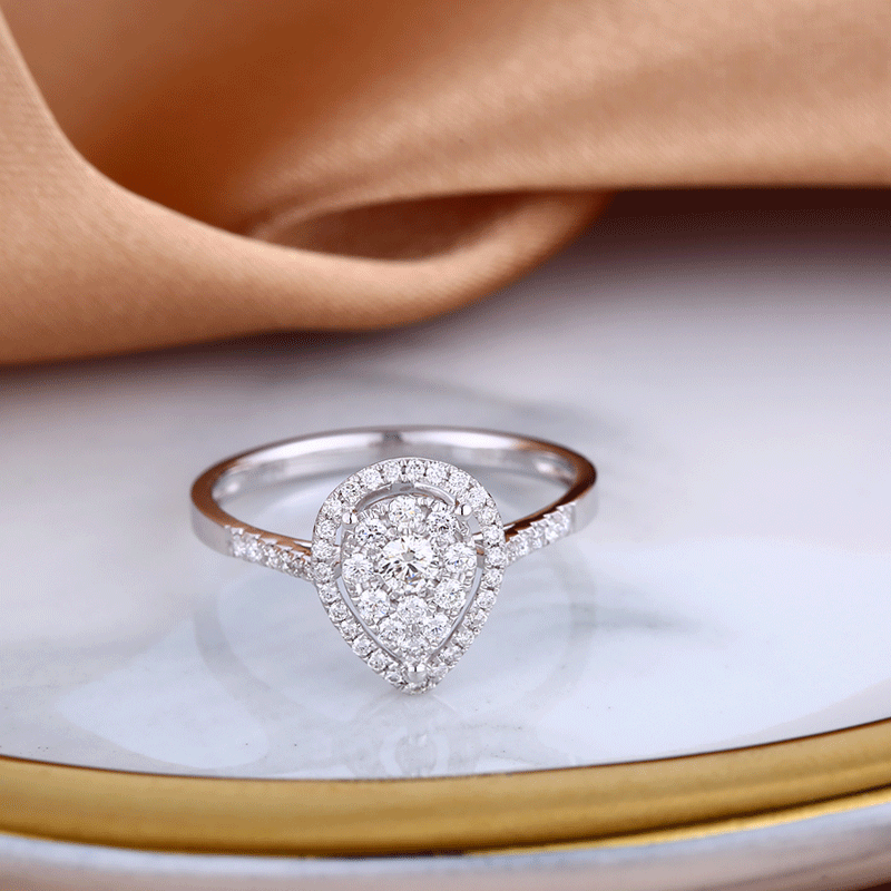 18K金水滴心形圆形钻石戒指结婚纪念时尚轻奢|ms