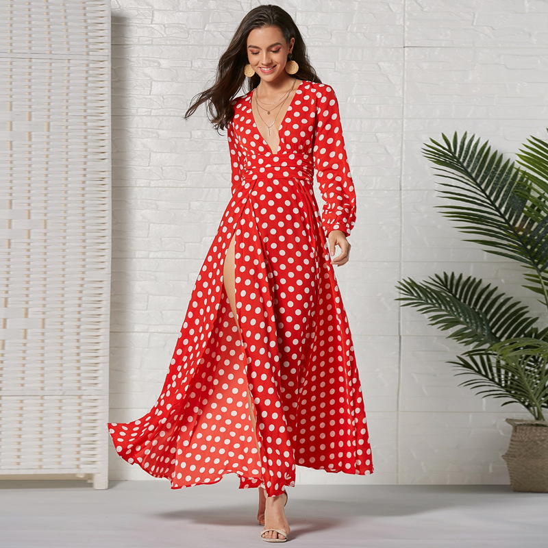 Bohemian Long Sleeve Polka Dot Dress  NSSE35243