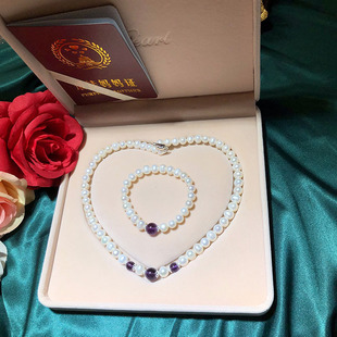 Temperament pearl necklace set freshwater pearl amethyst necklace 925 silver buckle niche jewelry wholesale a generation of hair
