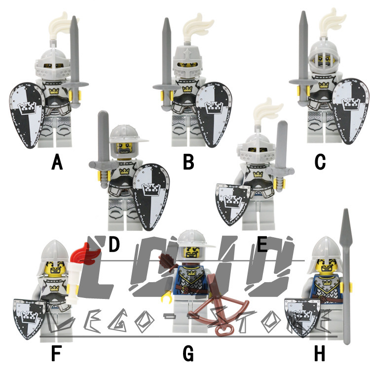 LOJOAX9810 White Crown Knight Middle Roman Soldier Building Blocks Man Castle Series