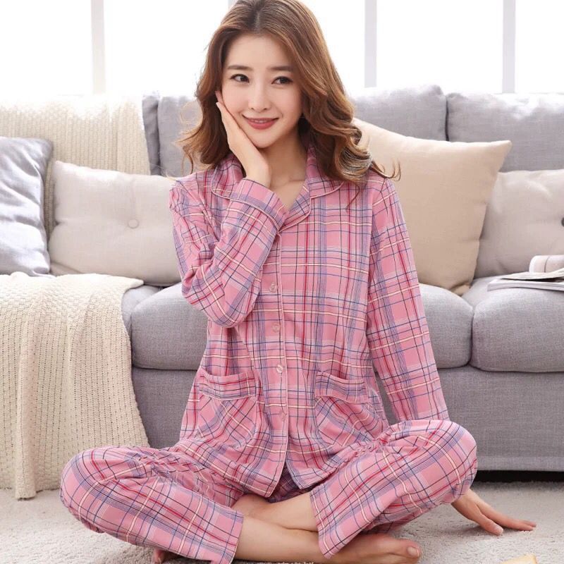 Pijamas de mamá de mediana edad Primavera y otoño de las mujeres de manga larga 100% algodón cardigan de mediana edad y ancianos más tamaño traje de desgaste para el hogar