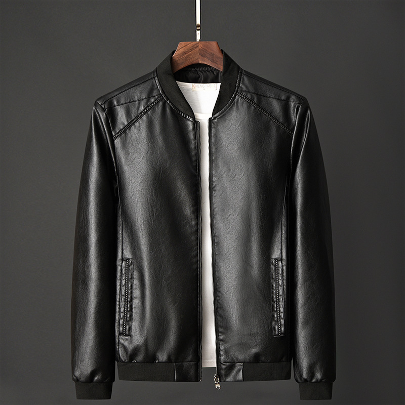 2024 Spring and Autumn New Trendy Stand up Collar PU Leather Men's Motorcycle Jacket Straight_voghion.com
