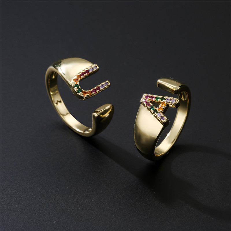 Fashion Copper Micro-inlaid Letter Couple Ring Wholesale display picture 28