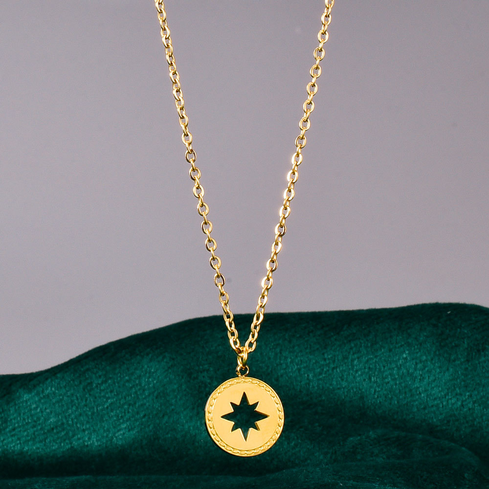 Wholesale Jewelry Hollow Neptune Star Compass Pendant Titanium Steel Necklace Nihaojewelry display picture 7