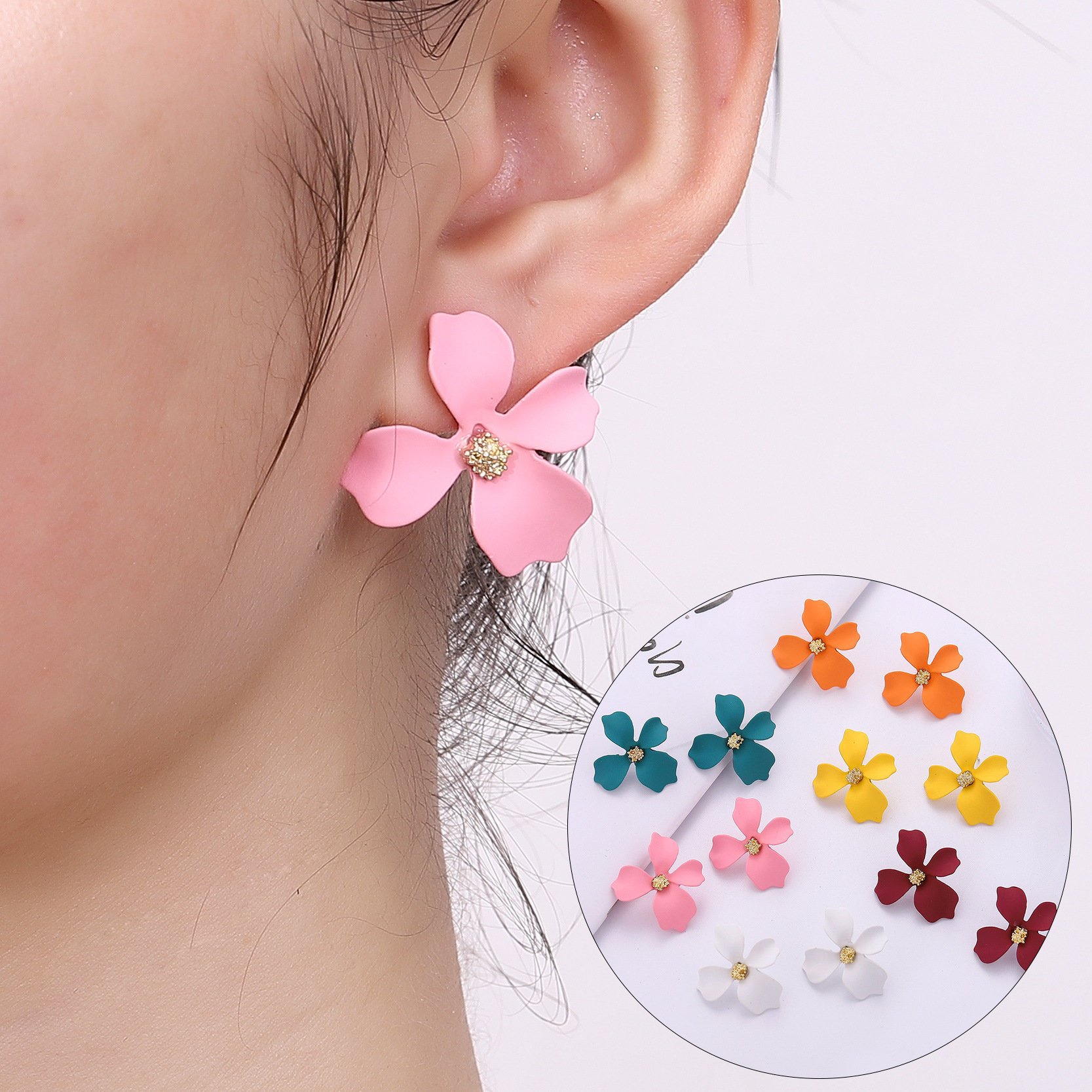 1 Pair Sweet Flower Enamel Alloy Ear Studs display picture 2