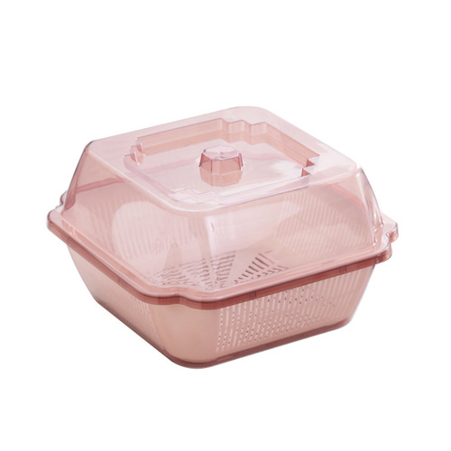 Double-layer kitchen drain basket with lid, fruit and vegetable basket, vegetable washing basket, plastic cleaning basket, fruit and vegetable basin, vegetable washing drip sieve