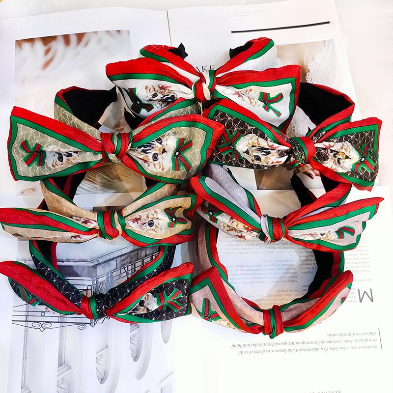 Korean Kitty Big Bow Hair Band Retro Silk Hairpin Stripe Printing Headband Wholesale Nihaojewelry display picture 24