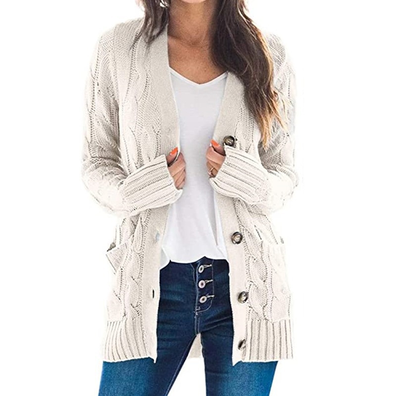 Suéter Cárdigan Nuevo de Otoño-Invierno 2026 para Mujer, Estilo Europeo y Americano, Cuello en V, Cierre de un Botón, Manga Larga, Chaqueta de Punto