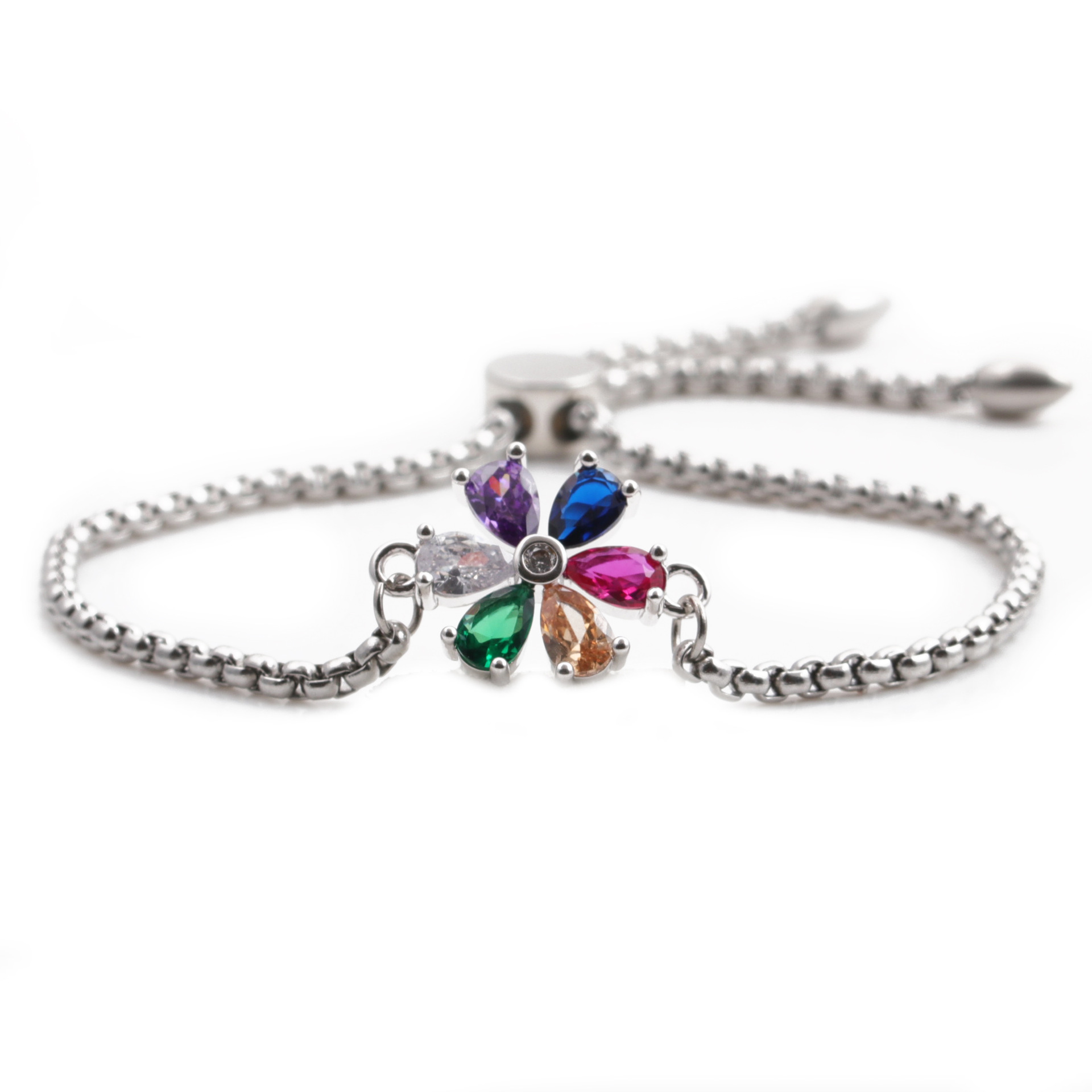 Copper Adjustable Chain Colorful Flower Bracelet display picture 2