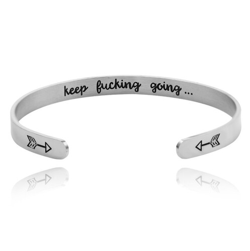 Cross-border fashion keep fucking going stainless steel C-shaped opening bracelet titanium steel engraved bracelet