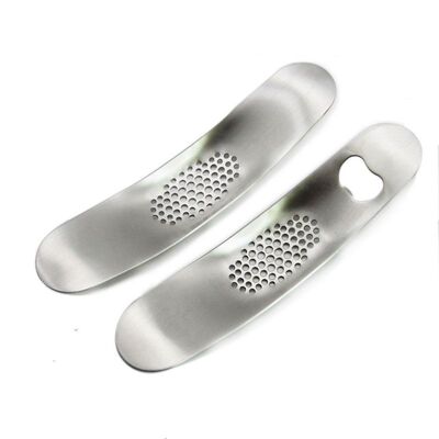 不鏽鋼壓蒜器具手動搗蒜器蒜泥器 弧形手壓撚蒜器 廚房工具