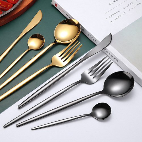 Portuguese stainless steel cutlery set, creative gold-plated knife, fork and spoon, Western steak knife, fork, coffee and tea spoon wholesale