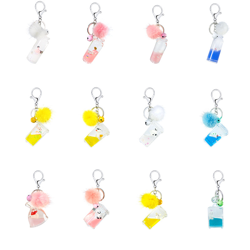 新款透明亚克力挂件迷你动物珍珠亮片漂浮吊饰创意水貂毛铃铛配饰