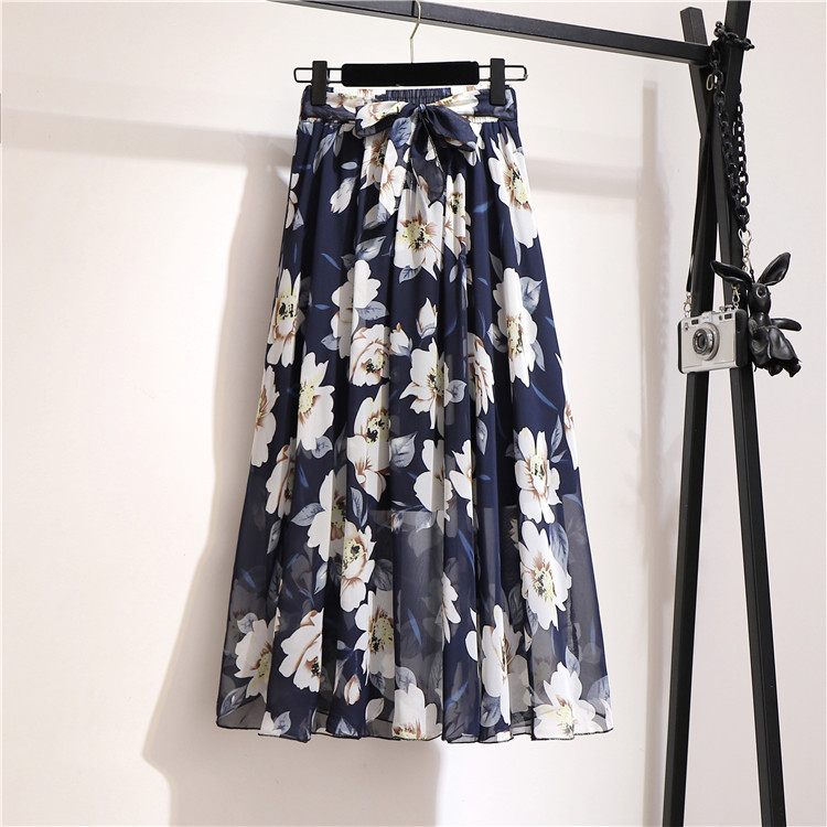 Daily Occasion Soft, Comfort Function Summer Casual Vintage Style Geometric Polka Dots Flower Polyester Chiffon Maxi Long Dress Skirts