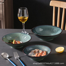酒店餐碗陶瓷斗笠碗餐具家用湯碗橫紋泡面碗網紅創意一人食米飯碗