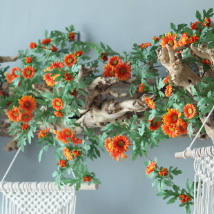 Daisy flower vine small sunflower holiday strips living room air conditioning duct decoration indoor window blocking high simulation green plants