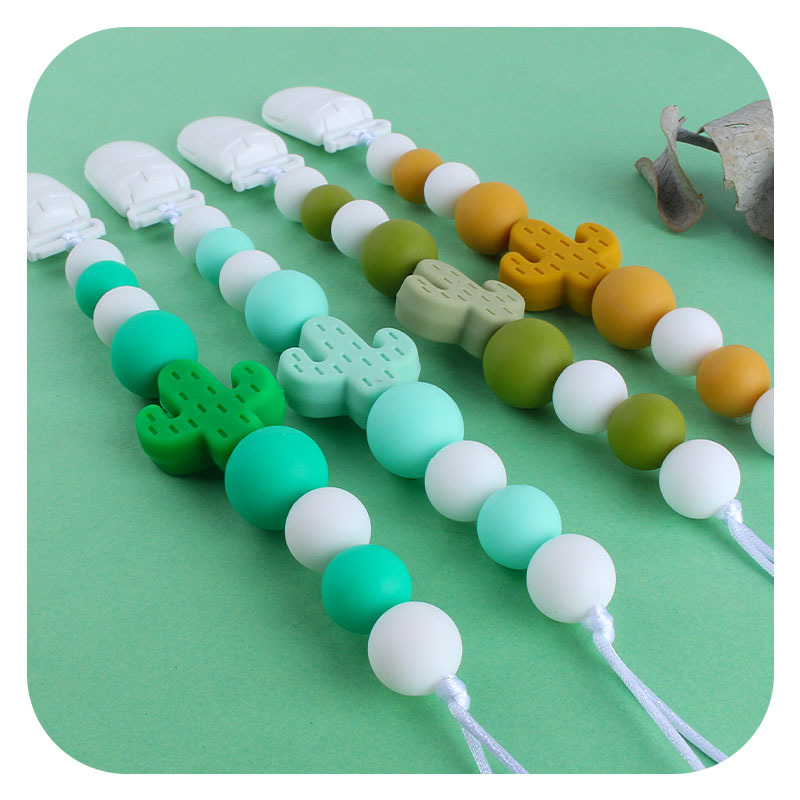 Bebé plástico chupete clip bebé calmante silicona cactus chupete cadena anti-gota cadena Amazon nuevo caliente