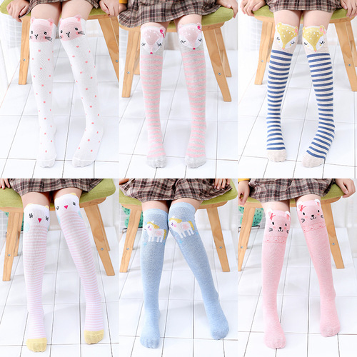 2020 spring and autumn new style European and American style cotton gold silk cartoon children's mid-calf socks straight no heel long over-the-knee socks