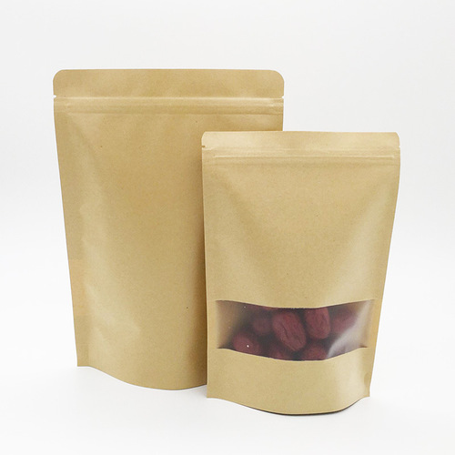 Manufacturer matte kraft paper window stand-up bag medicinal tea sealed bag grain nut food packaging bag