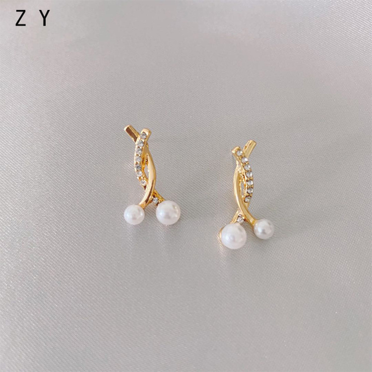 925 Silver Needle Simple  Small Cross Pearl Korean New Trendy Alloy Earrings For Women display picture 5