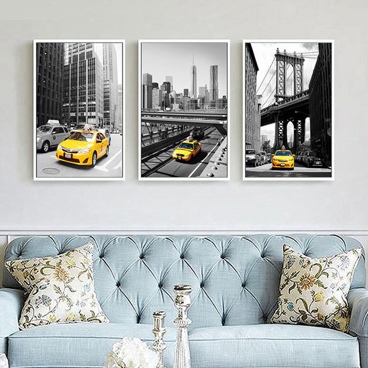 modern city picture wall art car bus canvas painting london poster black and white print