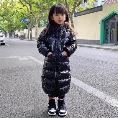 children Down Jackets Mid length version Overknee thickening Bright surface keep warm Korean Edition baby coat Boy girl CUHK