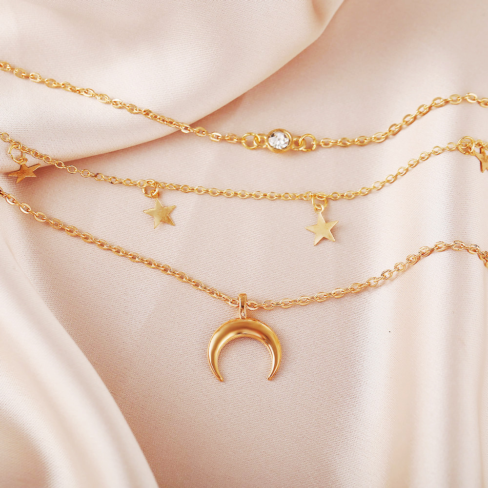 New  Creative Simple  Star Moon  Multilayer Necklace display picture 6