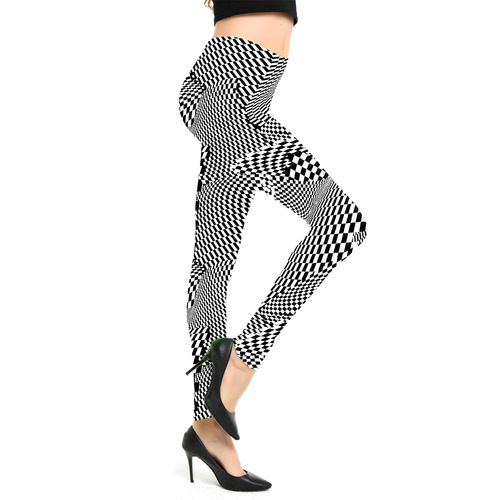 9257 European and American classic fashion striped checkered print leggings elastic sports nine-quarter pants