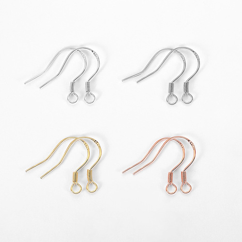 S925 sterling silver ear hook accessories round wire flat U-shaped earrings ear jewelry gold-plated handmade DIY ear hooks with beads