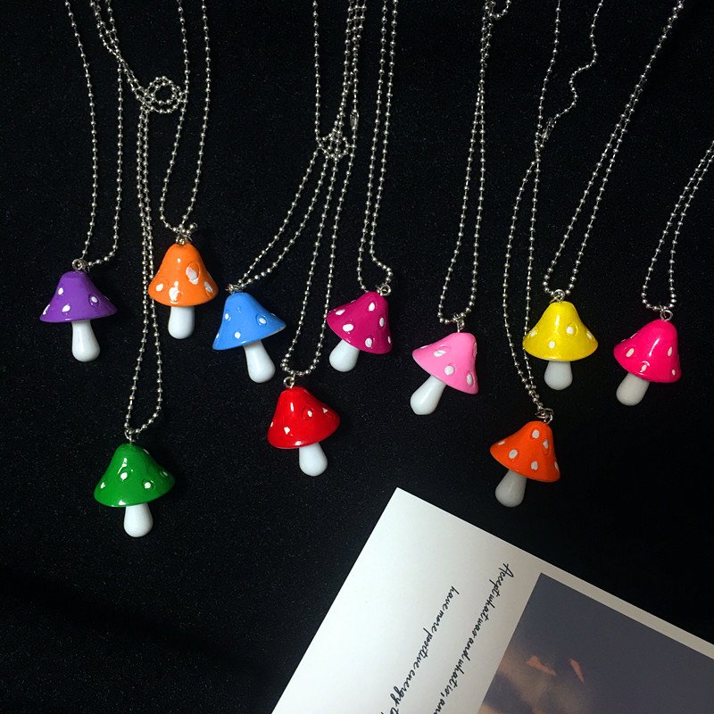 Creative colorful mushroom necklace hip-hop resin sweater chain