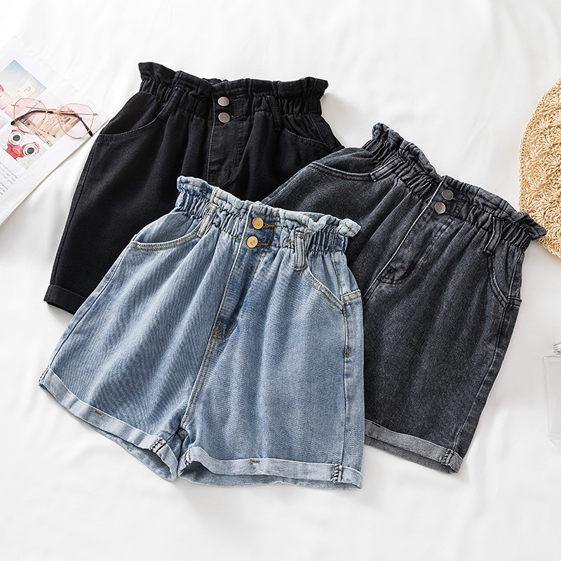 Real shot Large cowboy shorts Paige Elastic Korean Edition Easy Show thin mm Hot pants Add fertilizer Large Women's wear