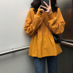 2025 秋の新韓国スタイルの女性のルーズスリム学生カジュアルトップ無地長袖 Tシャツトレーナー女性のためのトレンディな