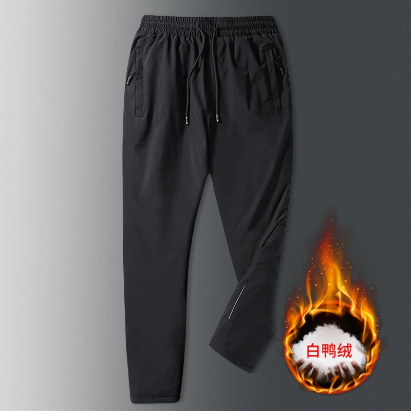 Мужские пуховые штаны, зимняя одежда внутри и снаружи, утолщенные большие размеры, тонкие теплые брюки на утином пуху для среднего и пожилого возраста с высокой талией, хлопковые штаны на пуху