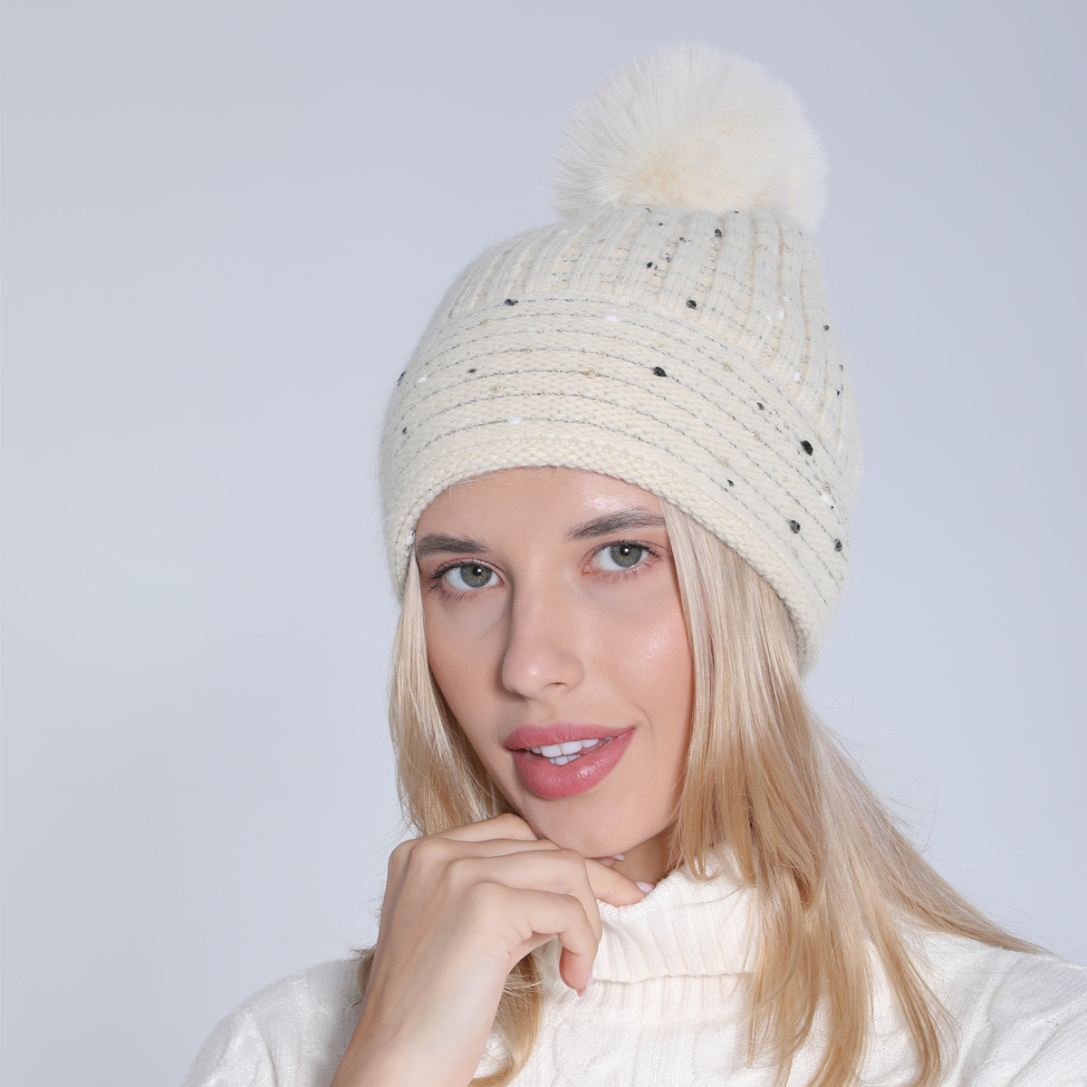 Stickad mössa i ull för kvinnor höst vinter mjuk och varm_voghion.com
