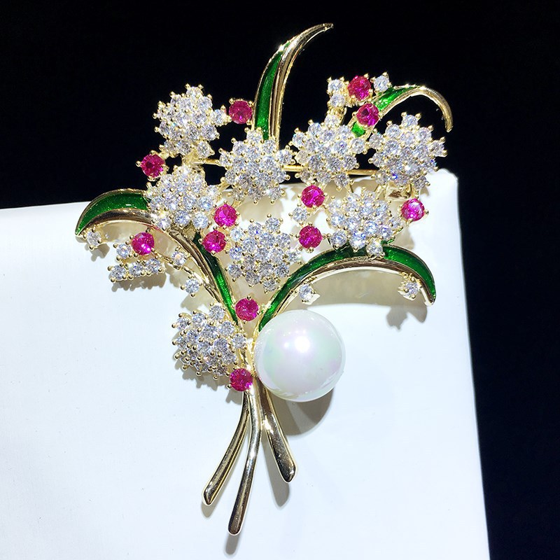 New Luxury Jewelry Inlaid Zircon Pearl Brooch pins for Women Fashion Enamel Colorful Orchid Dress Corsage Brooch Clothing Accessories Brooches