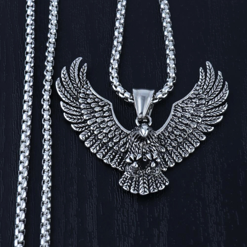 Titanium Eagle Pendant Necklace For Men Stainless Steel Punk Style_voghion.com