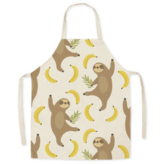 仿麻布藝卡通樹懶圍裙 防油污圍腰親子廚房成人無袖掛脖圍裙製作