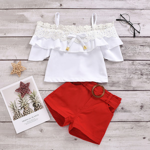 Woven lace lace solid color suspender for girls + three piece belt