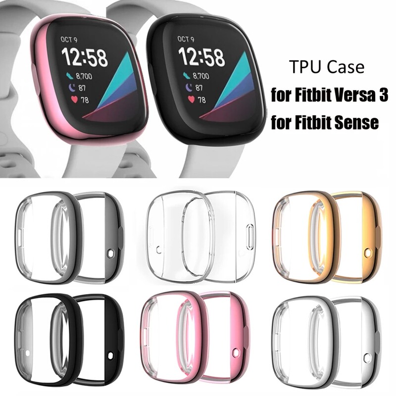 Applicable to Fitbit versa3/sense watch TPU all-inclusive electroplated protective shell Diamond PC hollow case