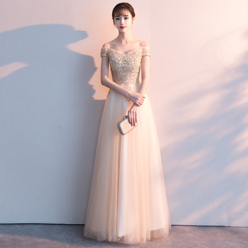 Banquet Evening Dress 2024 Summer New One-Shoulder Long Bestie Bridesmaid Dress Host Wedding Evening Dress Dress