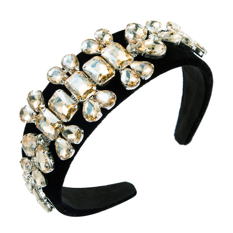 New  High-end Black Gold Velvet Floral  Wide-sided Super Flash Full Drill Headband display picture 9