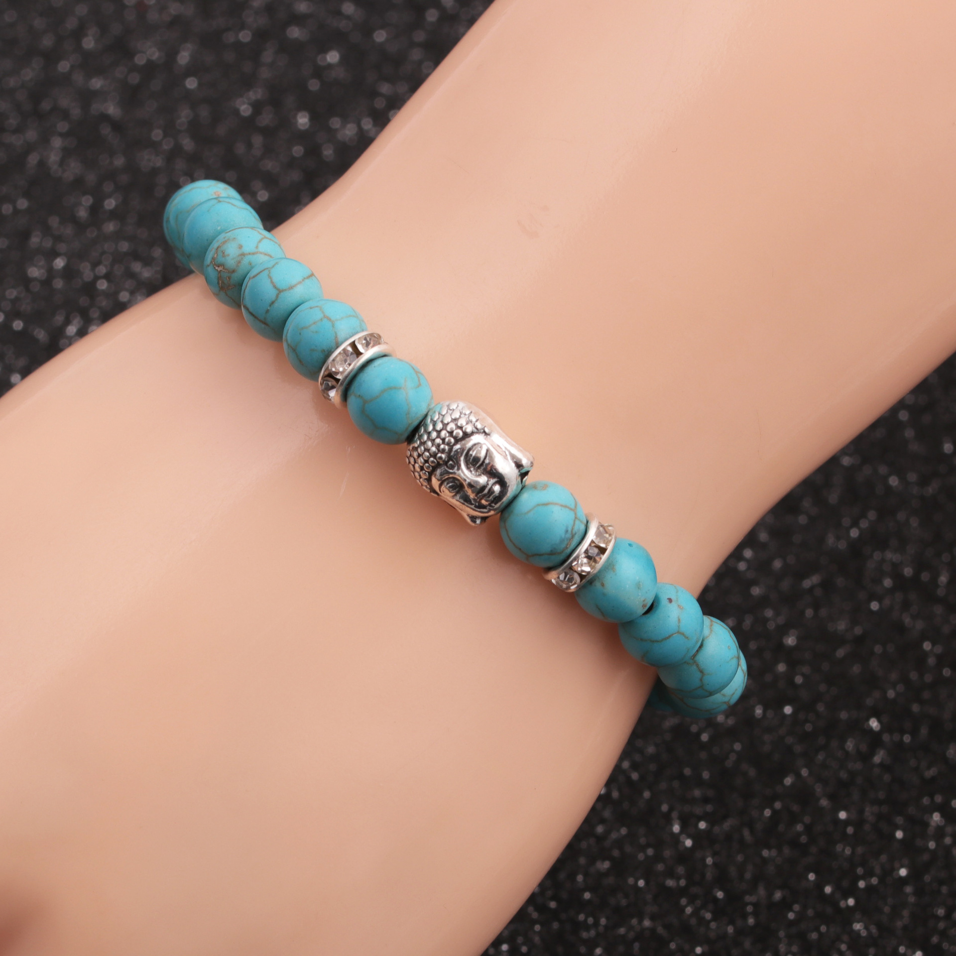 Hot-Selling fashion new 8mm Pine Lime Agate Buddha Head Bracelet for women