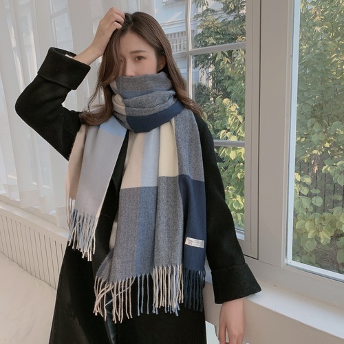 Scarf Women's Winter  Imitation Cashmere Scarf Korea Dongdaemun Plaid Scarf Autumn New Korean Style Scarf Wholesale