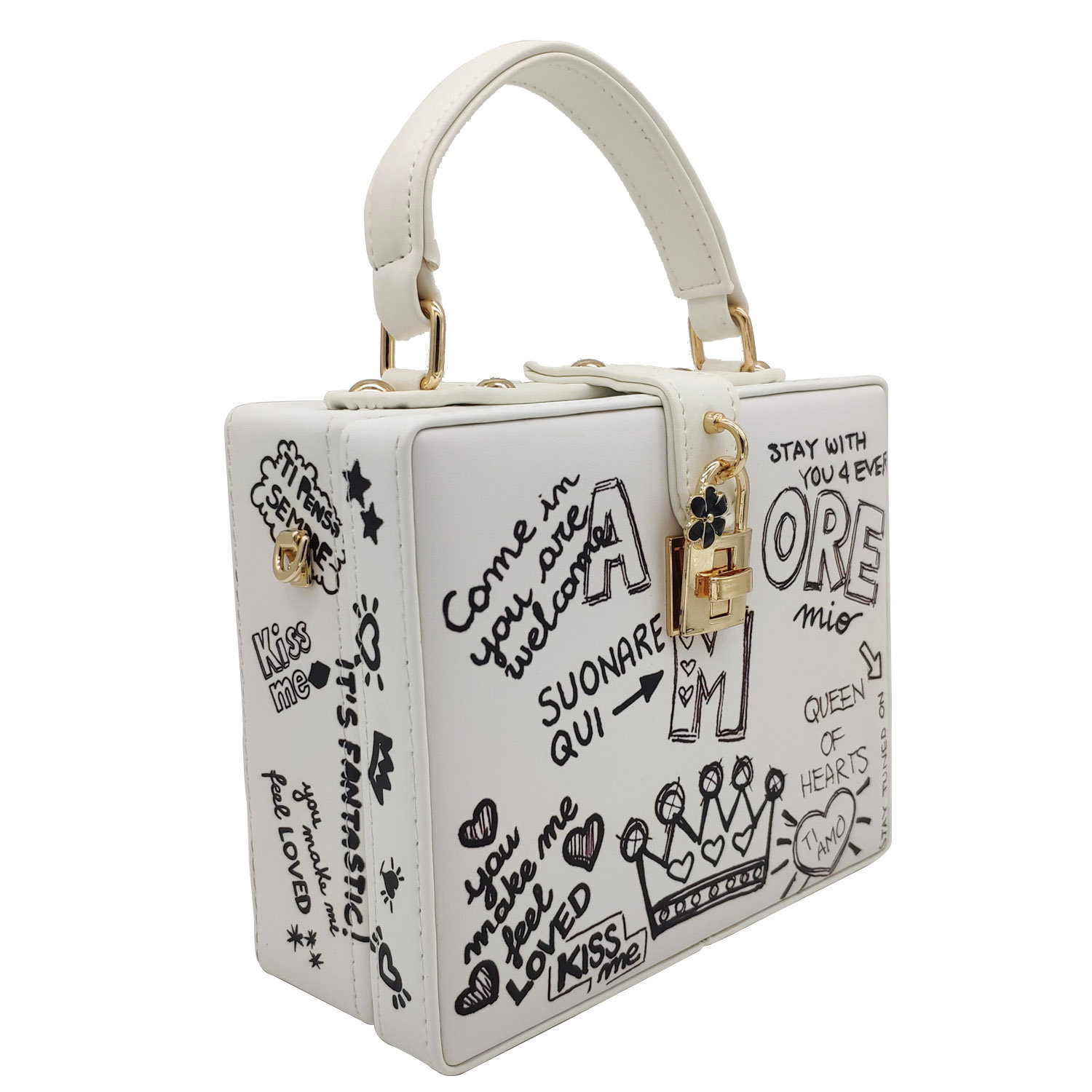 Graffiti Box Lock Small Square Handbag display picture 5