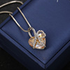 萱派 Foreign trade jewelry LOVE You FOREVER Ocean Heart of Peach Heart Crystal Clasized Clasm Claim Elberry Necklace Women