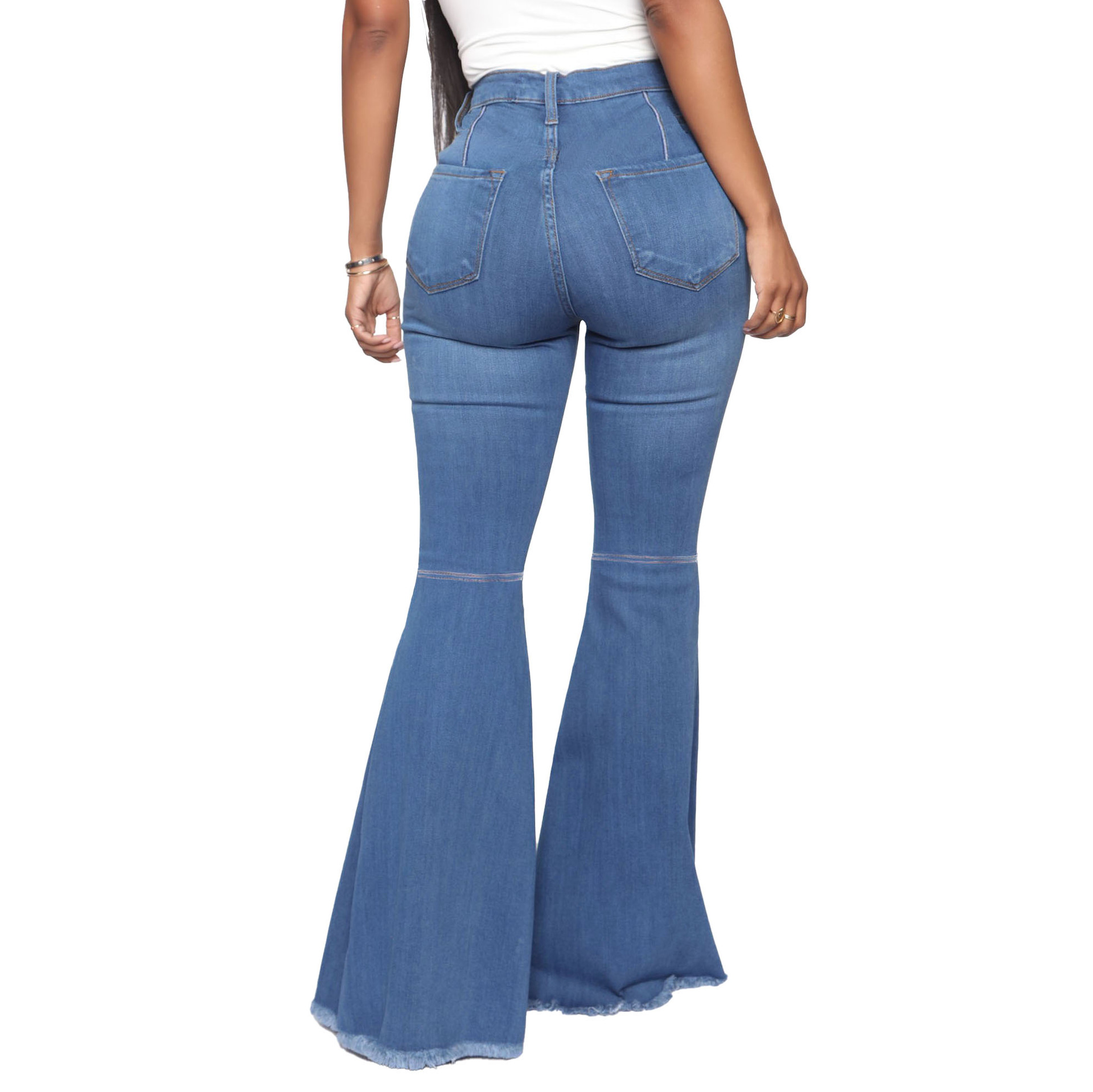 High-Waist All-Match Slim Stretch Denim Flared Pants NSSF64053